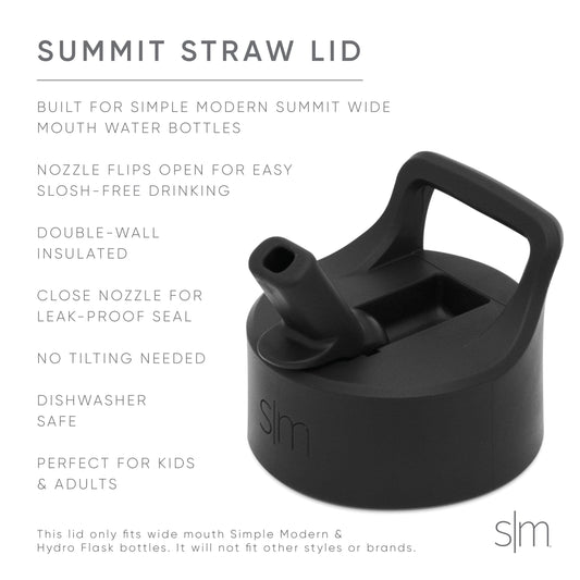 Black matte plastic Summit straw lid with handle on white background