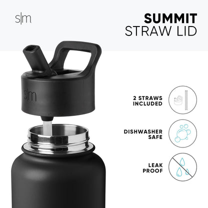 Matte black tumbler with metallic silver chrome accents and straw lid assembly on white background