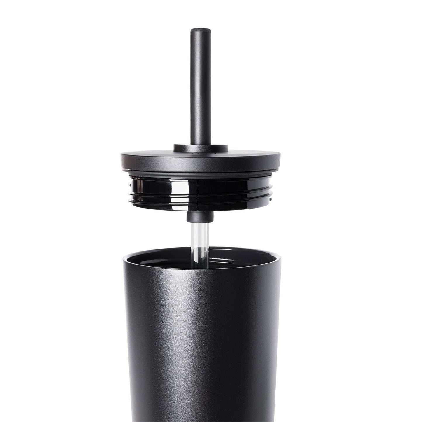 Classic signature white lid on charcoal black and gunmetal gray product container against white background