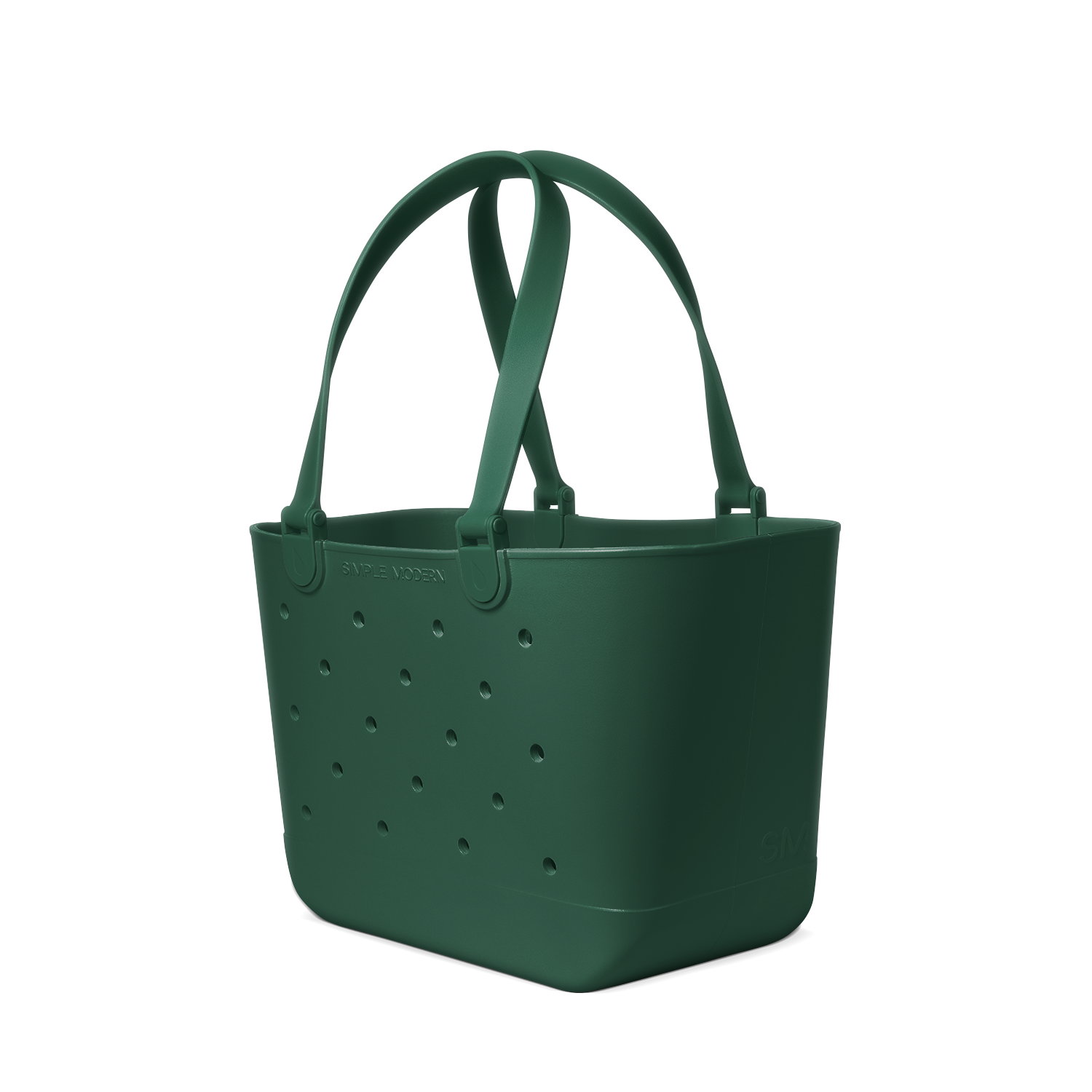 Deep forest green tote bag with white background, featuring minimalist design elements