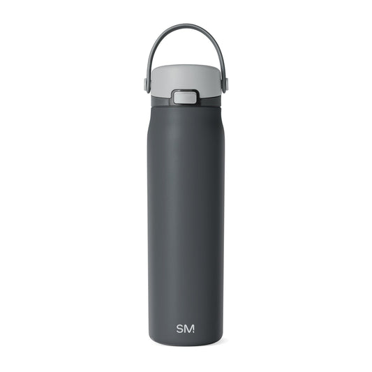 Charcoal gray water bottle with silver-gray upper section and dark slate gray body