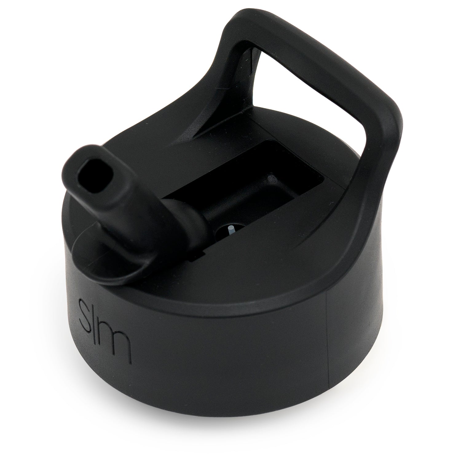 Black straw lid with matte finish, neutral white or light gray accents, deep charcoal base color, monochromatic design
