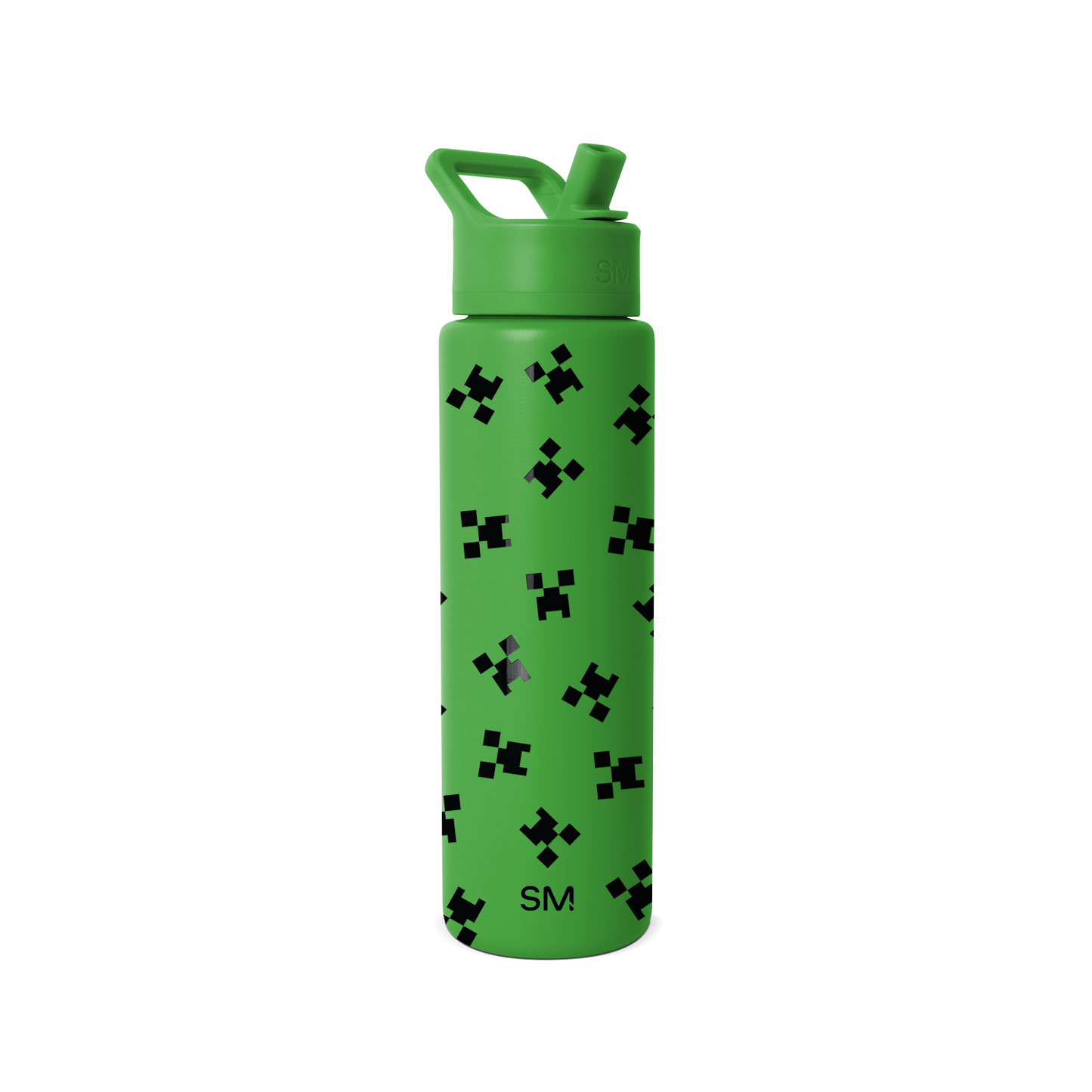 Bright green Simple Modern water bottle with matching cap and carry handle on white background