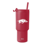 Burgundy matte tumbler with gradient finish, cylindrical body, lid, and handle