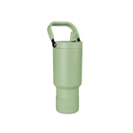 Soft sage green water bottle with handles and matching base on white background